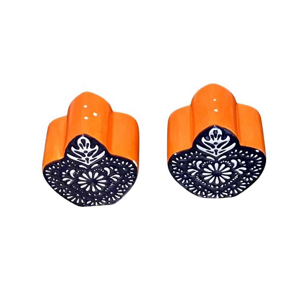 Salt Pepper Shakers White Floral Mandala Patterns Orange Navy Blue Mandala Boho